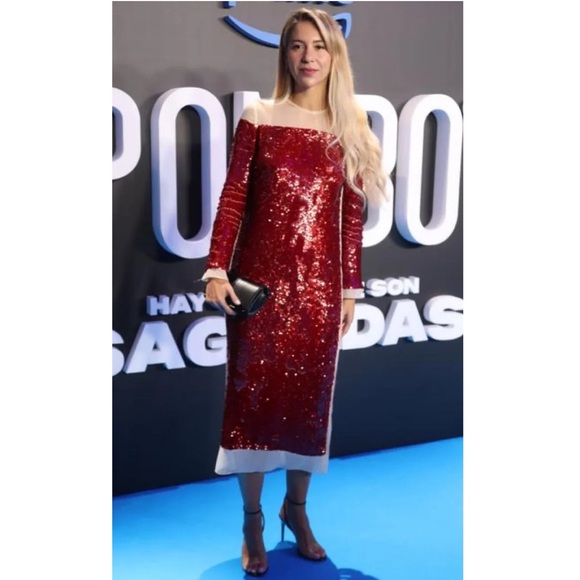 Zara sequin chiffon red midi dress sz.00 - Picture 5 of 17